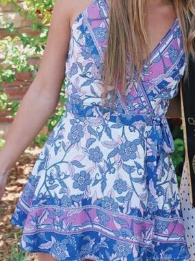 Floral Wrap Mini Dress in Navy and Mauve